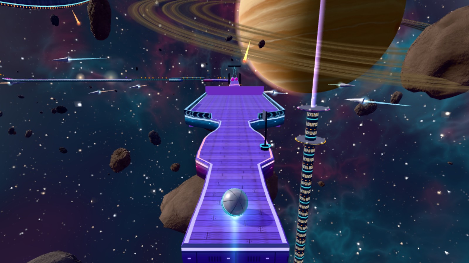 Space Run: narrow platforms between asteroid towers